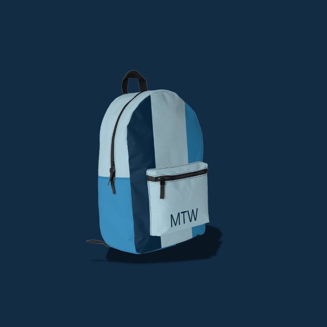 Sac À Dos Imprimé Nuances simples de bandes verticales bleues Monogr (Créateur téléchargé)