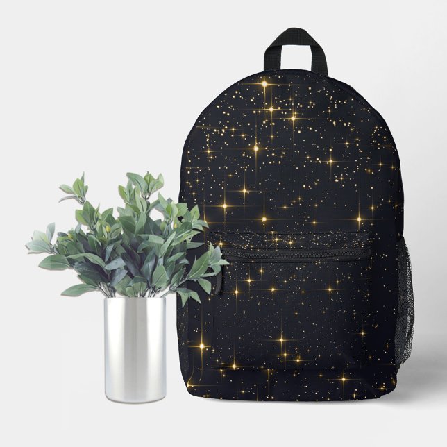 Sac À Dos Imprimé Nuit étoilée or noir (Black and gold sparkle backpack. Custom with your text, photos, etc.)