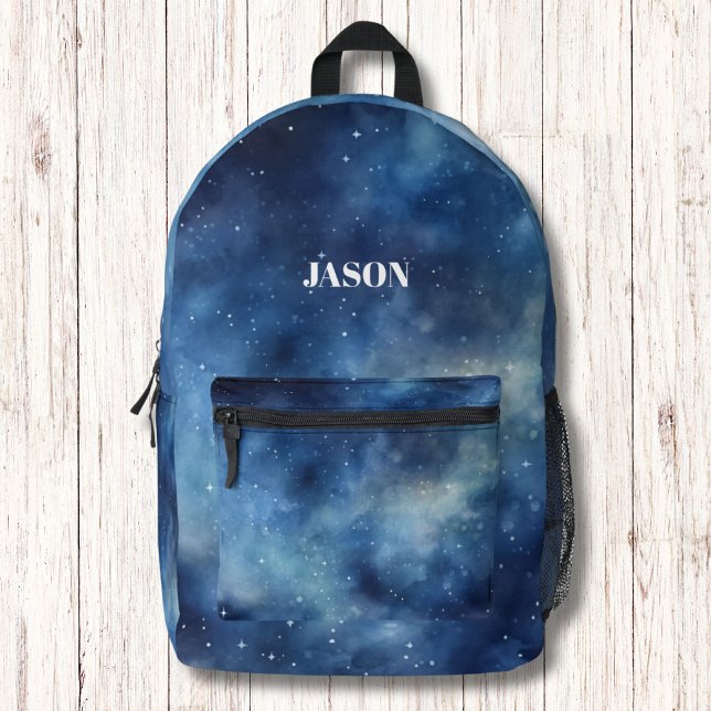 Sac À Dos Imprimé Nuit Galactique Bleue Monogramme Moderne (Créateur téléchargé)