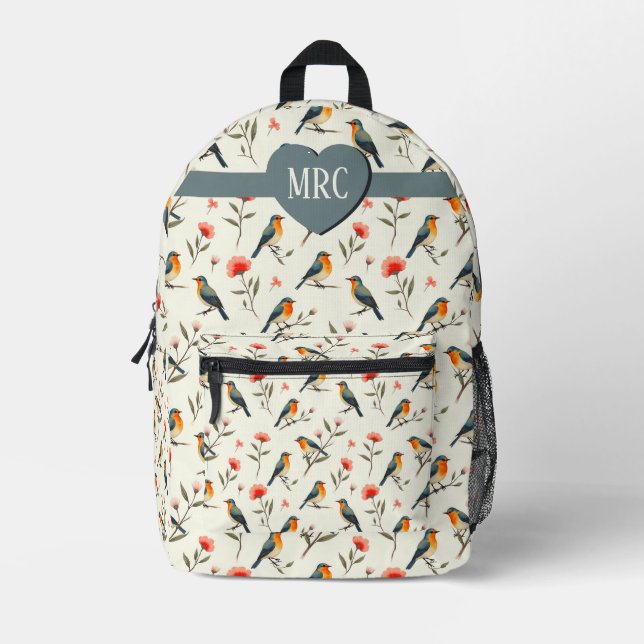 Sac À Dos Imprimé Oiseaux et Fleurs (Recto)