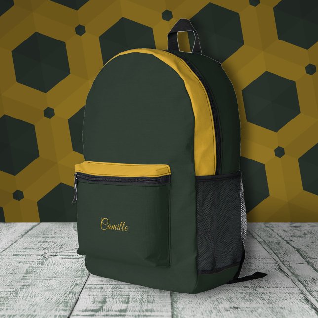 Sac À Dos Imprimé Or à deux tons et vert forêt (Two Tone Gold & Forest Green Backpack)