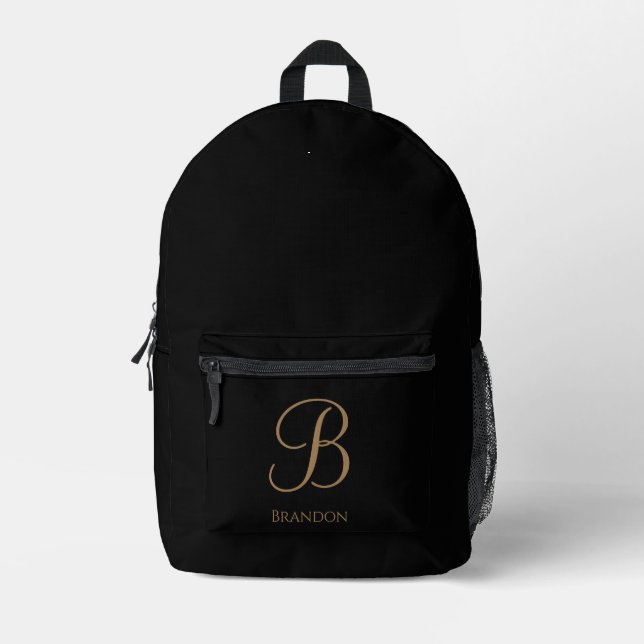 Sac À Dos Imprimé Or noir Nom et monogramme personnalisés (Recto)