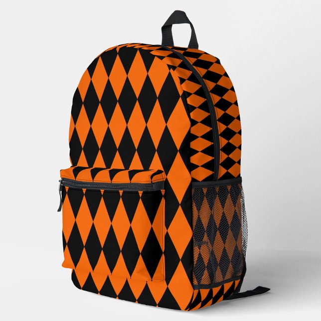 Sac À Dos Imprimé Orange Black Harlequin Diamonds Checkers Design  (Créateur téléchargé)