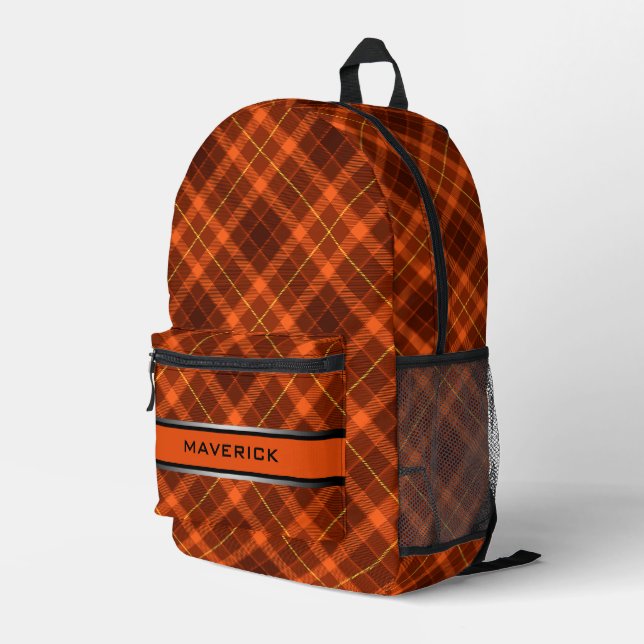 Sac À Dos Imprimé Orange Plaid Motif Modern Masculine Nom personnali (Coin arrière droit)