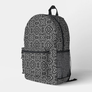 Sac À Dos Imprimé ornement ethnique motif géométrique noir et blanc
