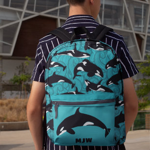 Sac À Dos Imprimé Orques Épaulards Bleu Turquoise Personnalisés