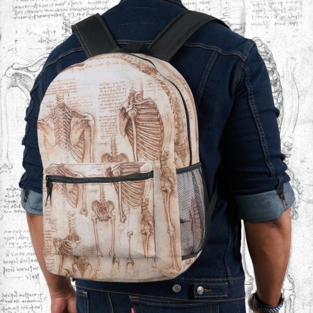 Sac À Dos Imprimé Os de squelette de Léonard de Vinci, anatomie huma (Human Anatomy Skeleton Bones by Leonardo da Vinci Printed Backpack)