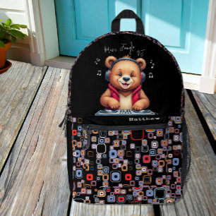 Sac À Dos Imprimé Ours grizzly heureux, DJ souriant, Jungle musicale