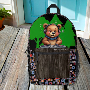 Sac À Dos Imprimé Ours grizzly souriant DJ, musique danse fusion Jun