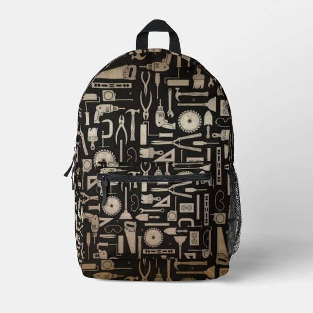 Sac À Dos Imprimé Outils d'atelier Black & Gold (Recto)