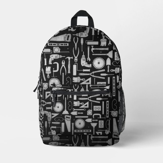 Sac À Dos Imprimé Outils d'atelier Black & Silver (Recto)
