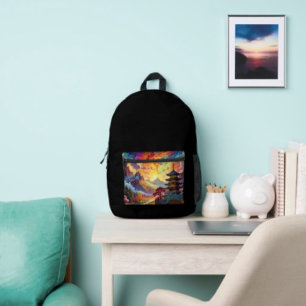 Sac À Dos Imprimé Pagode et paysage coloré