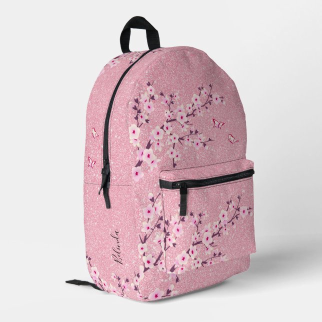 Sac À Dos Imprimé Pailleté Rose de Fleur de Cerisier (Coin arrière gauche)