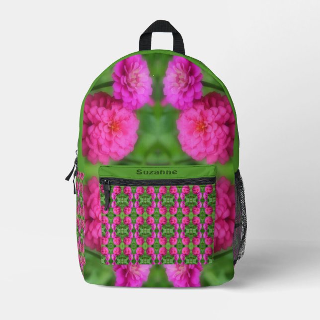 Sac À Dos Imprimé Paire de fleurs rose Zinnia Abstraite personnalisé (Recto)