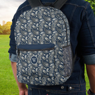 Sac À Dos Imprimé Paisley en bleu marine aspect vintage avec monogra