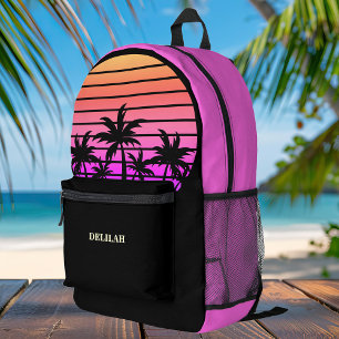 Sac À Dos Imprimé Palmiers noirs rose tropical Plage personnalisée