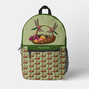 Sac À Dos Imprimé Panier à fleurs de libellules Personnalisé