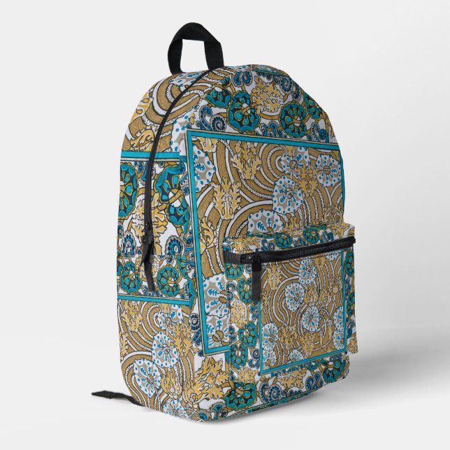 Sac À Dos Imprimé papier peint bleu art nouveau cyclamen (Coin arrière gauche)