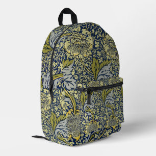Sac À Dos Imprimé Papier Peint Floral William Morris Kennet Bleu Or