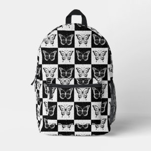 Sac À Dos Imprimé Papillon blanc noir À damiers bloc