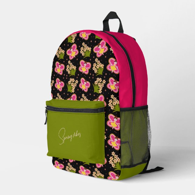 Sac À Dos Imprimé Papillon et fleurs motif (Coin arrière droit)