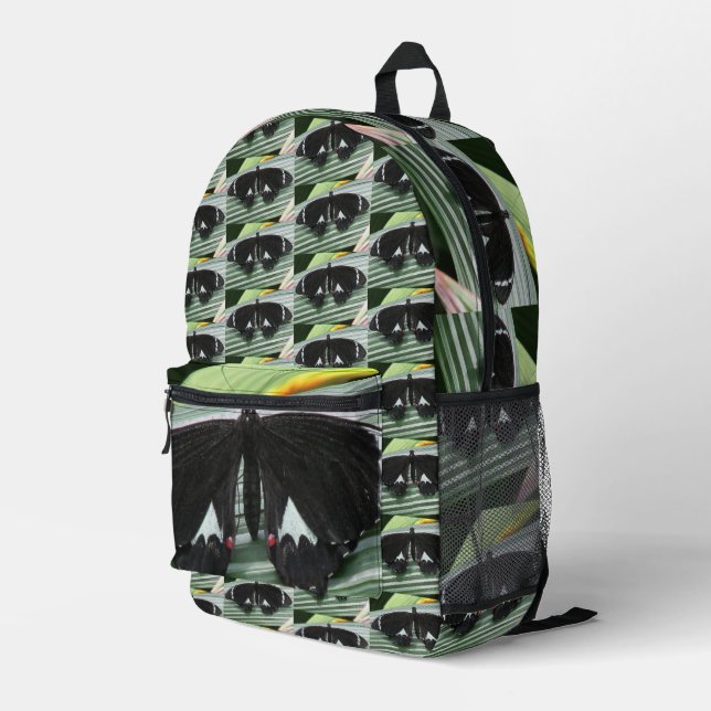Sac À Dos Imprimé Papillon tropical noir et blanc (Coin arrière droit)