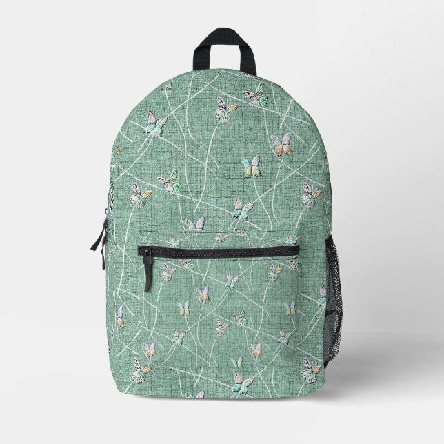 Sac À Dos Imprimé Papillons à l'aquarelle sur fond vert menthe  (Recto)