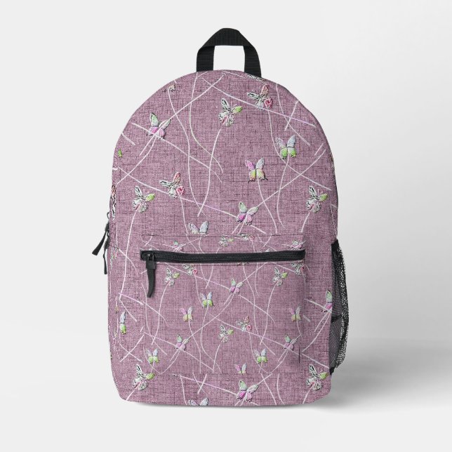 Sac À Dos Imprimé Papillons à l'aquarelle sur rose poudré (Recto)