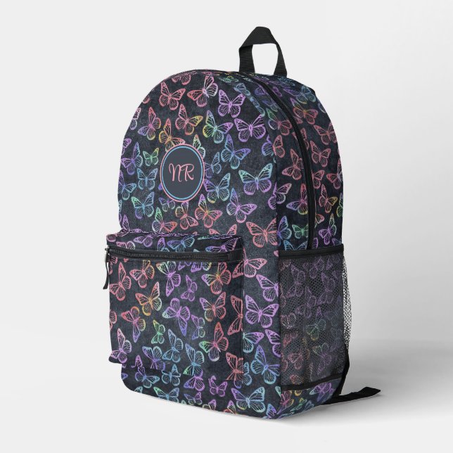 Sac À Dos Imprimé Papillons mignons Élégant Gris Pastel Monogram Gir (Coin arrière droit)