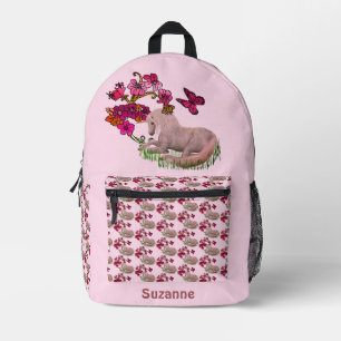 Sac À Dos Imprimé Papillons Unicorne Et Fleurs Personnalisés