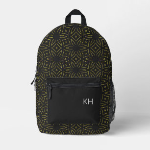 Sac À Dos Imprimé Parcours Unique en Noir & Or Mandala Monogramme In