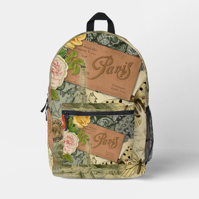 Sac À Dos Imprimé Paris France Art Antique Collage Eiffel Français (Recto)