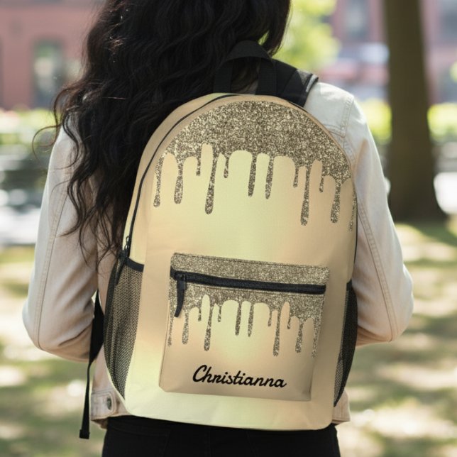 Sac À Dos Imprimé Parties scintillant d'or (Gold Glitter Drip Printed Backpack
)