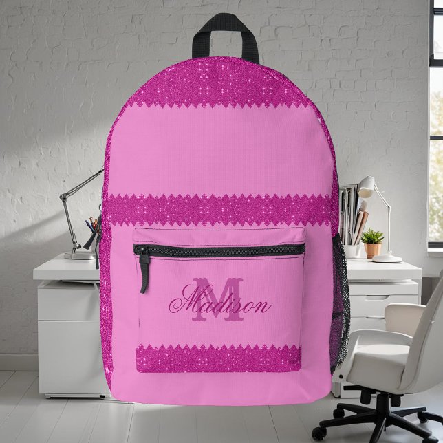 Sac À Dos Imprimé Parties scintillant rose fille zigzag, monogramme, (Créateur téléchargé)