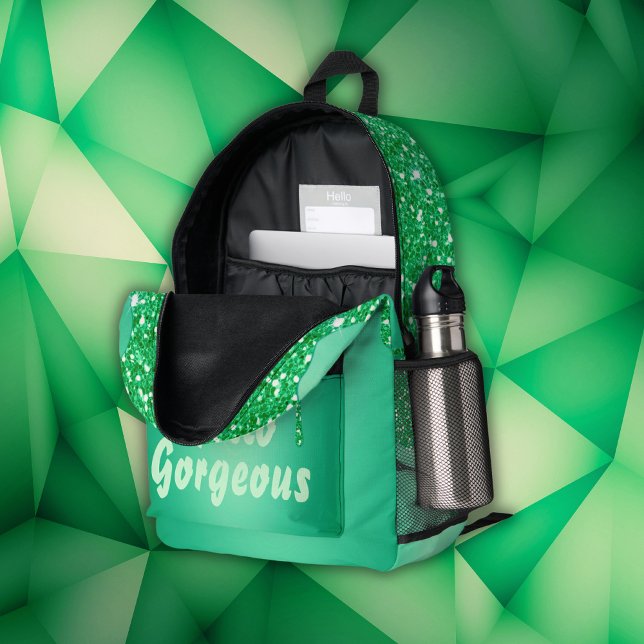 Sac À Dos Imprimé Parties scintillant verte avec monogramme Hello Go (Créateur téléchargé)