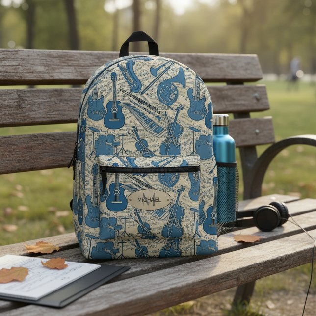 Sac À Dos Imprimé Partitions et Instruments Bleu/Ivoire ID481 (Créateur téléchargé)