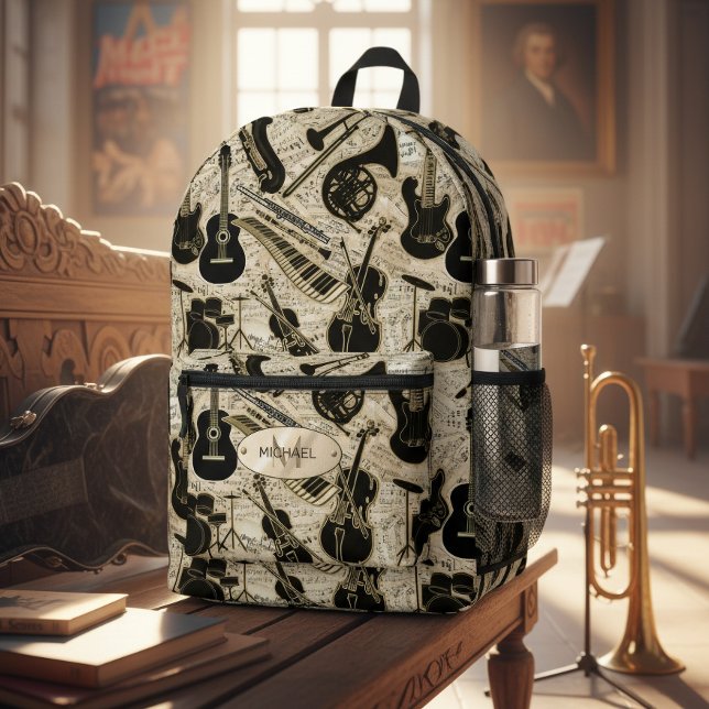 Sac À Dos Imprimé Partitions et Instruments Noir/Or ID481 (Créateur téléchargé)