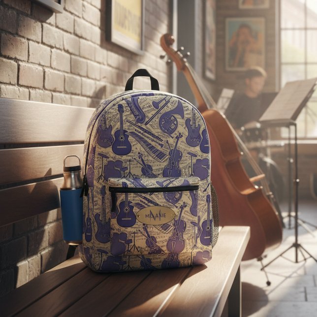 Sac À Dos Imprimé Partitions et Instruments VioletCream ID481 (Créateur téléchargé)