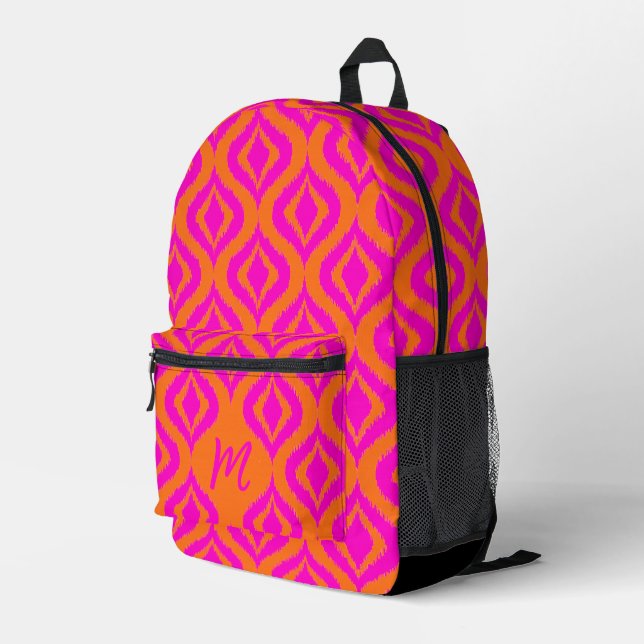 Sac À Dos Imprimé Passez brillant Orange Hot Pink Ikat Art Motif (Coin arrière droit)