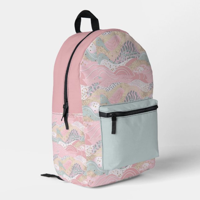 Sac À Dos Imprimé Pastel Aqua Pink Gold Wavy Motif (Coin arrière gauche)