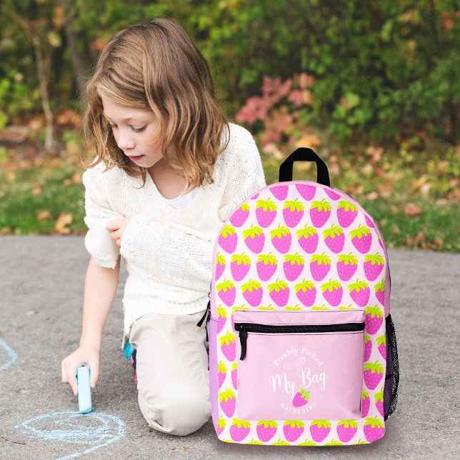 Sac À Dos Imprimé Pastel aux fraises rose (Sweet Strawberry Design Backpack. Suitable for kids who love strawberry.)