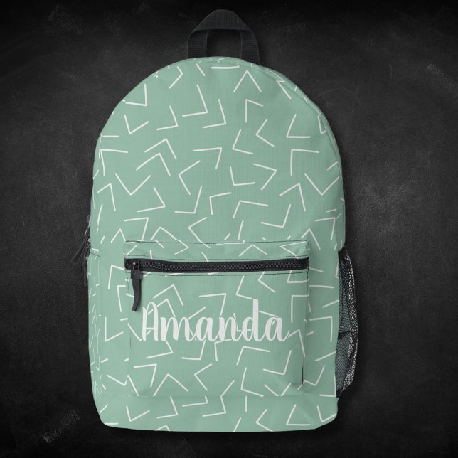 Sac À Dos Imprimé Pastel Green Géométrique Flèches Nom du monogramme (Créateur téléchargé)
