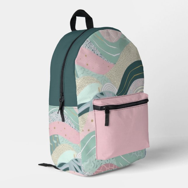 Sac À Dos Imprimé Pastel Green Pink Gold Wavy Motif (Coin arrière gauche)