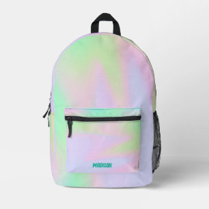 Sac À Dos Imprimé Pastel Rainbow Hologramme Aquarelle Nom personnali