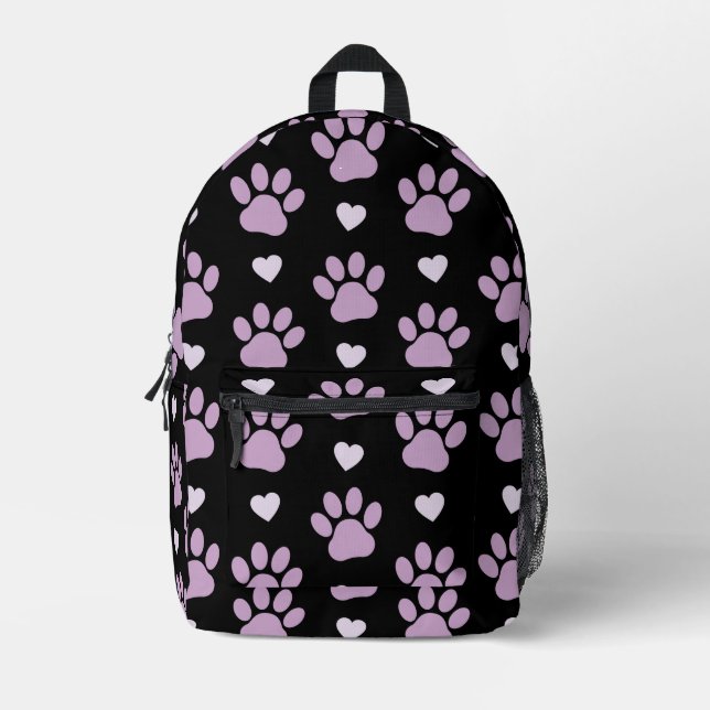 Sac À Dos Imprimé Pattern of paws, Dog paws, Lilac paws, Hearts (Recto)