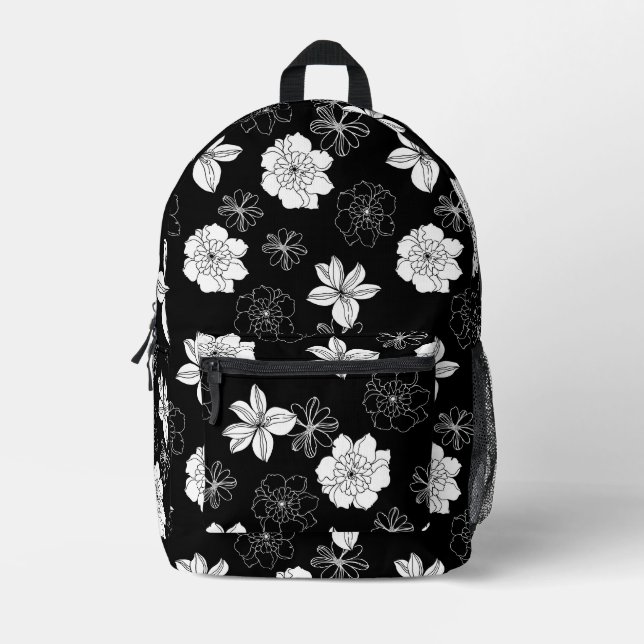 Sac À Dos Imprimé Patters de Black & White Floral (Recto)