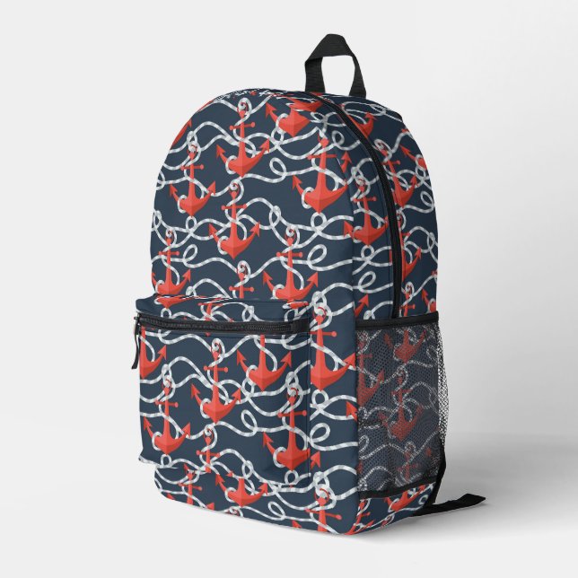 Sac À Dos Imprimé Patters Nautical Anchors et Rope (Coin arrière droit)
