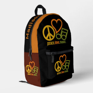 Sac À Dos Imprimé Peace Love Music nom personnalisé