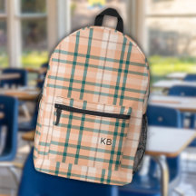 Peach Fuzz Plaid Tartan Check Monogramme Initiales