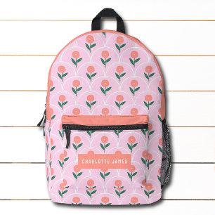 Sac À Dos Imprimé Peach moderne Floral Nom personnalisé
